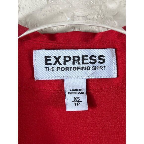 Express the Portofino Button Down Collared Chiffon Shirt Size XS Red Career Work - Picture 7 of 10